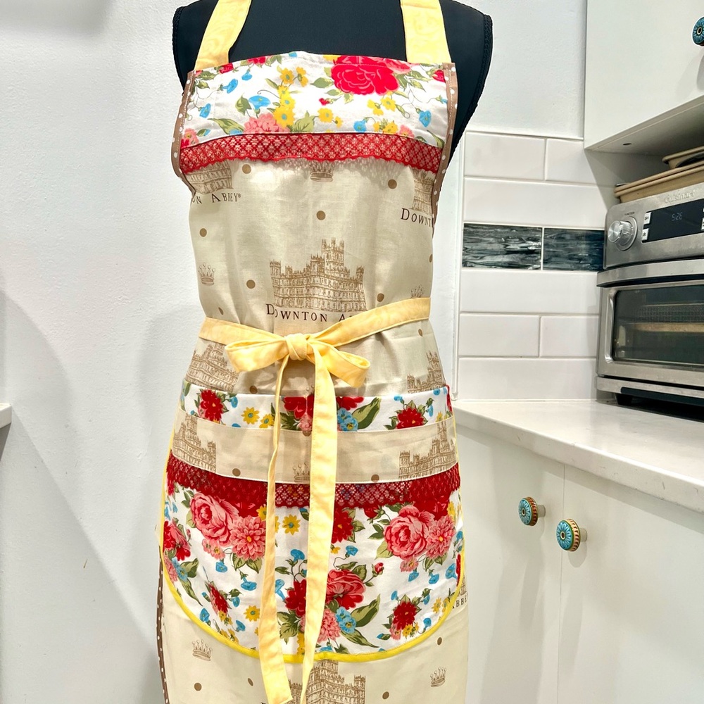 Floral Apron with Red and Yellow Accents